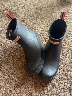 Hunter Women’s Black Rain Boots with Red-Trim Pull Tabs
